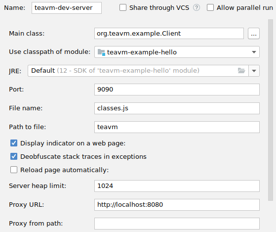 TeaVM development server